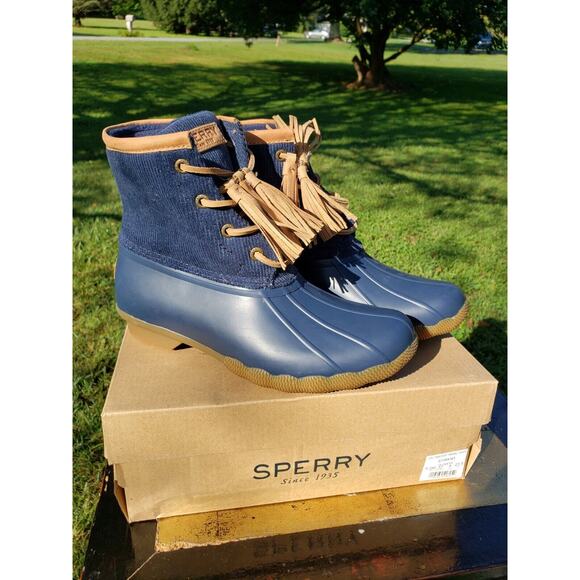 New Sperry Saltwater Tassel Corduroy Booties 6.5 Navy Blue - Picture 1 of 10